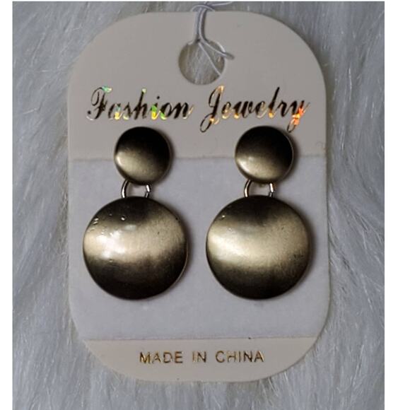 NEW Women's Jewelry Goldtone Double Round Drop Earrings - Picture 2 of 3